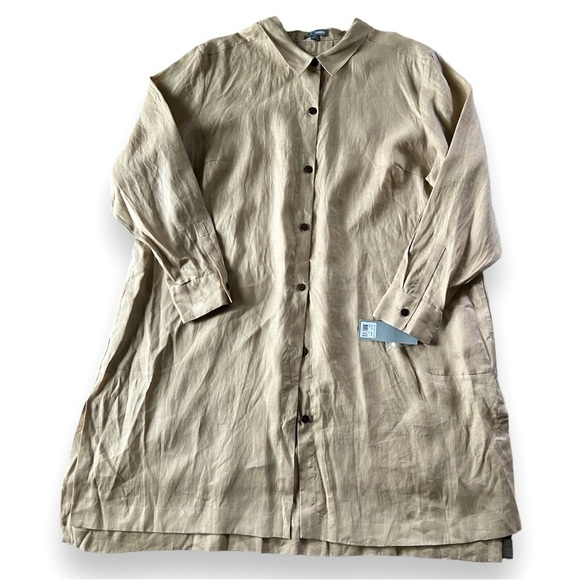 Go by Go Silk 100% Linen Lagenlook Button Down Duster Shirt Dress NWT Sz 3X - Picture 10 of 12